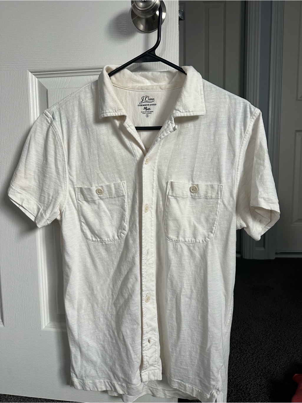 J. Crew Men's White Short-Sleeve Button-Down Pocket Shirt